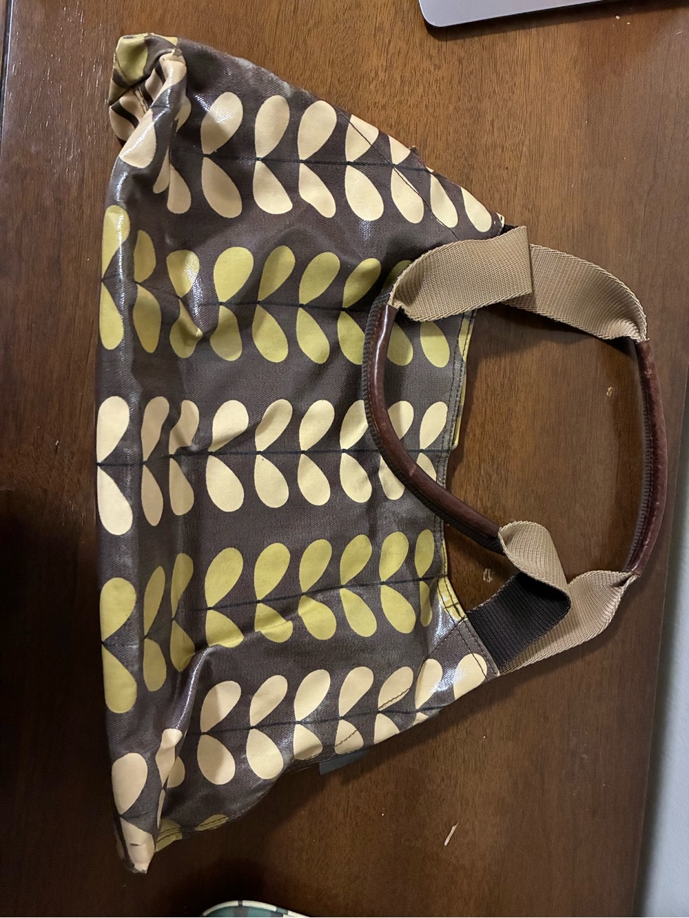 Orla Kiely Brown Tote with Yellow and Cream Stem Print